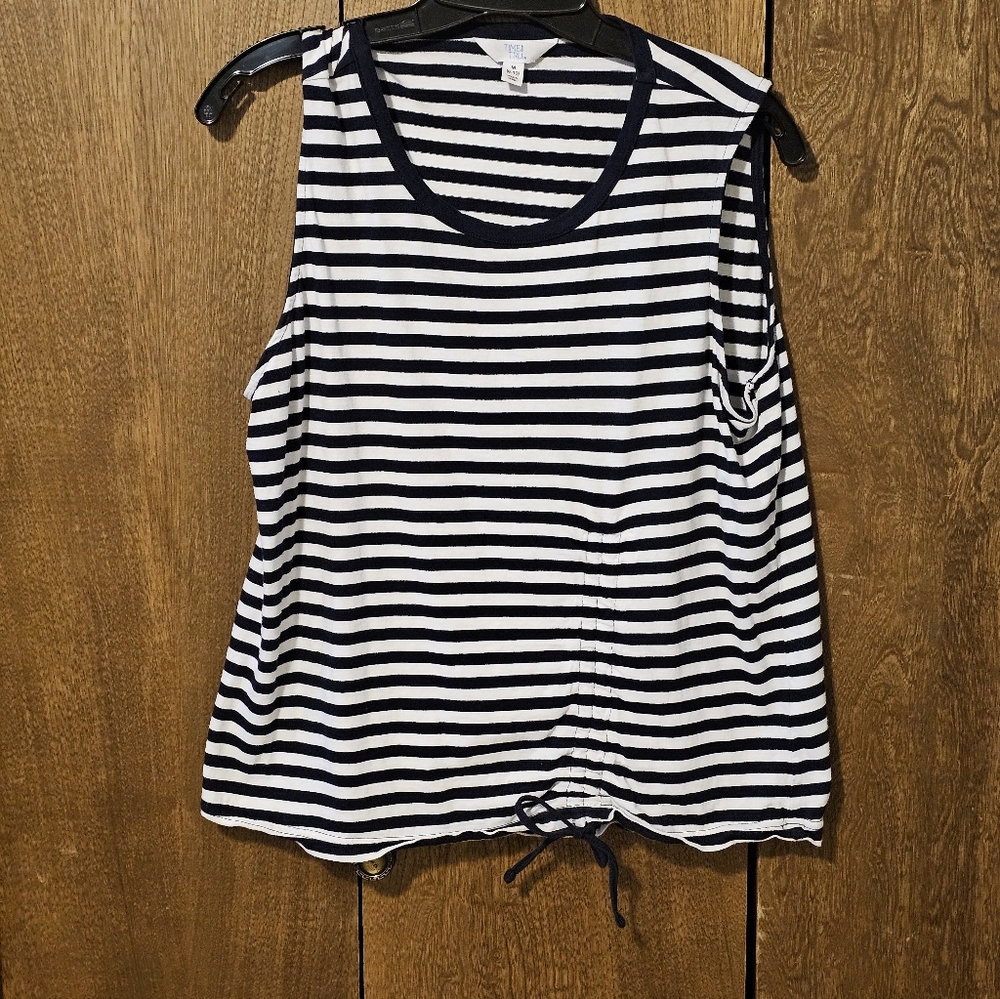 Time and Tru Navy and White Striped Tank Top
